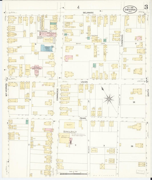 Sanborn Fire Insurance Map from Smyrna, Kent County, Delaware (1908), Sheet #0003 - Historic Sanborn Fire Insurance Map Print, vintage old map wall art, antique decor, genealogy gift, Delaware Delaware map
