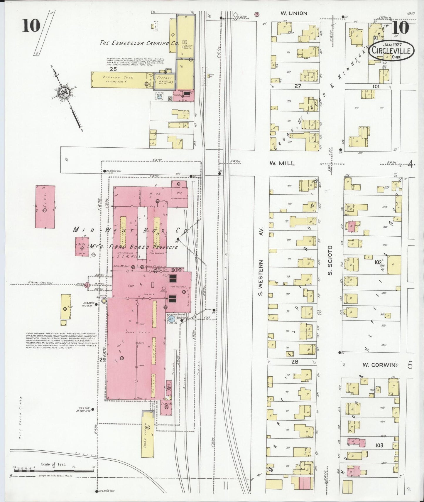Sanborn Fire Insurance Map from Circleville, Pickaway County, Ohio (1927), Sheet #0010 - Historic Sanborn Fire Insurance Map Print, vintage old map wall art, antique decor, genealogy gift, Ohio Ohio map