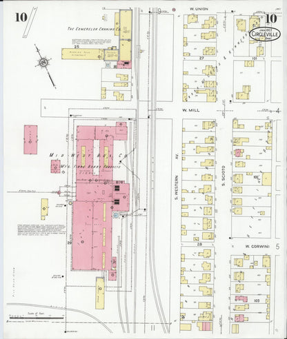 Sanborn Fire Insurance Map from Circleville, Pickaway County, Ohio (1927), Sheet #0010 - Historic Sanborn Fire Insurance Map Print, vintage old map wall art, antique decor, genealogy gift, Ohio Ohio map