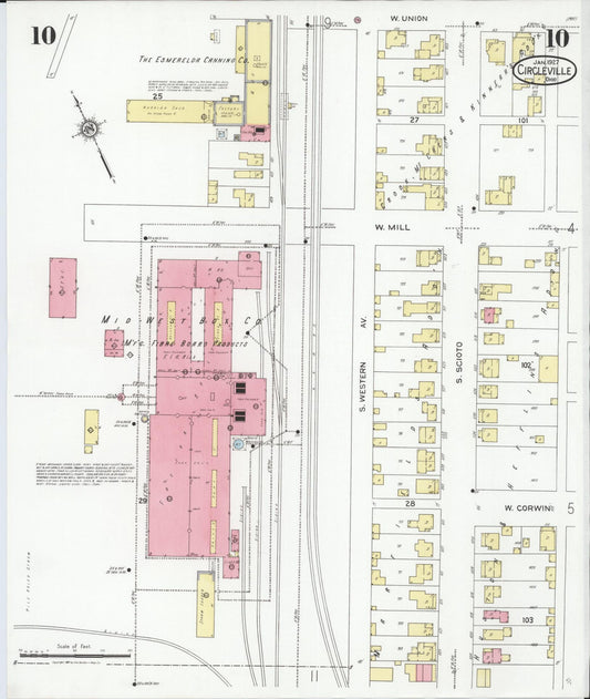 Sanborn Fire Insurance Map from Circleville, Pickaway County, Ohio (1927), Sheet #0010 - Historic Sanborn Fire Insurance Map Print, vintage old map wall art, antique decor, genealogy gift, Ohio Ohio map
