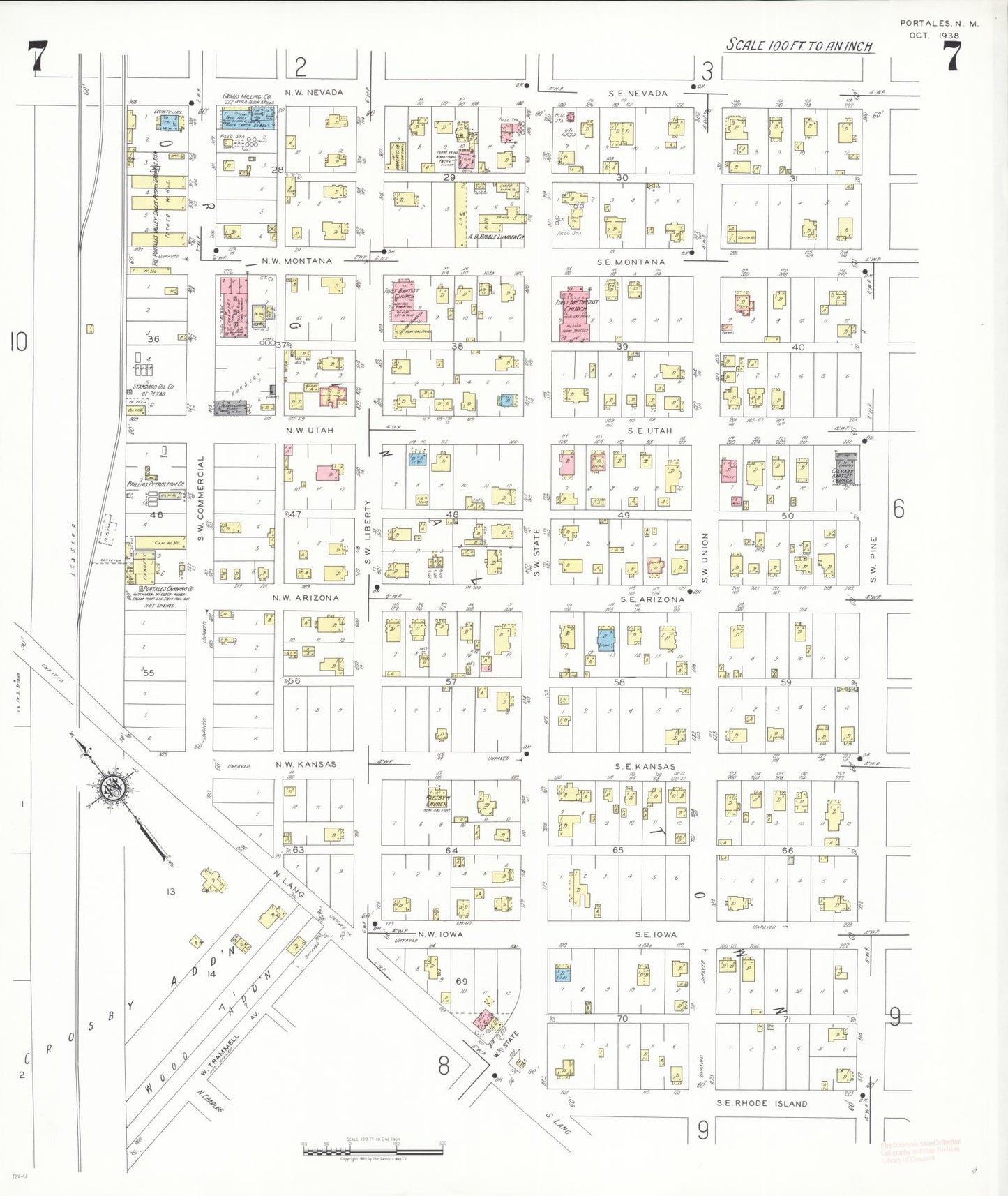 Sanborn Fire Insurance Map from Portales, Roosevelt County, New Mexico (1938), Sheet #0007 - Complete Map Set gallery image, historic Sanborn map, vintage wall art, New Mexico New Mexico