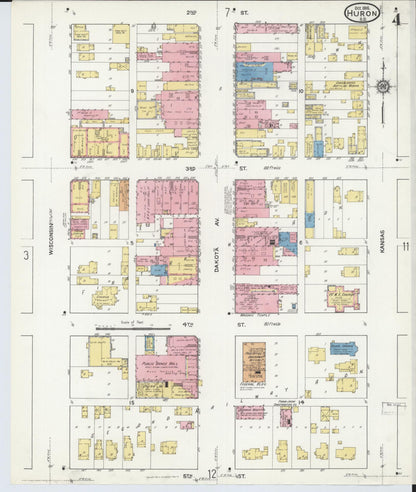 Sanborn Fire Insurance Map from Huron, Beadle County, South Dakota (1916), Sheet #0004 - Complete Map Set gallery image, historic Sanborn map, vintage wall art, South Dakota South Dakota