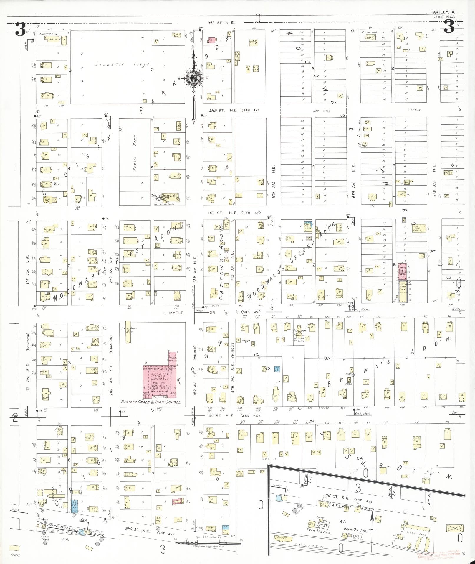 Sanborn Fire Insurance Map from Hartley, O'Brien County, Iowa (1948), Sheet #0003 - Historic Sanborn Fire Insurance Map Print, vintage old map wall art