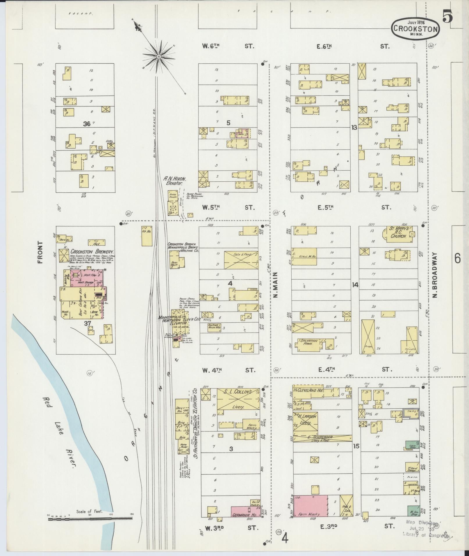 Sanborn Fire Insurance Map from Crookston, Polk County, Minnesota (1896), Sheet #0005 - Historic Sanborn Fire Insurance Map Print, vintage old map wall art, antique decor, genealogy gift, Minnesota Minnesota map