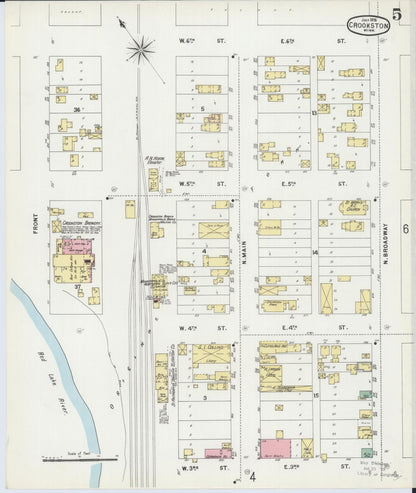 Sanborn Fire Insurance Map from Crookston, Polk County, Minnesota (1896), Sheet #0005 - Historic Sanborn Fire Insurance Map Print, vintage old map wall art, antique decor, genealogy gift, Minnesota Minnesota map