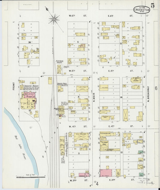 Sanborn Fire Insurance Map from Crookston, Polk County, Minnesota (1896), Sheet #0005 - Historic Sanborn Fire Insurance Map Print, vintage old map wall art, antique decor, genealogy gift, Minnesota Minnesota map