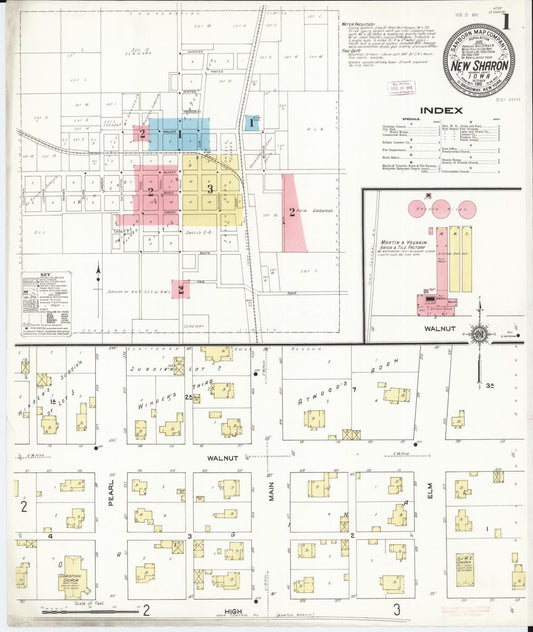 Sanborn Fire Insurance Map from New Sharon, Mahaska County, Iowa (1911), Sheet #0001 - Historic Sanborn Fire Insurance Map Print, vintage old map wall art