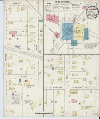 Sanborn Fire Insurance Map from Clyde, Sandusky County, Ohio (1893), Sheet #0001 - Historic Sanborn Fire Insurance Map Print, vintage old map wall art, antique decor, genealogy gift, Ohio Ohio map