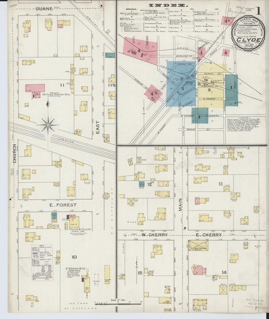 Sanborn Fire Insurance Map from Clyde, Sandusky County, Ohio (1893), Sheet #0001 - Historic Sanborn Fire Insurance Map Print, vintage old map wall art, antique decor, genealogy gift, Ohio Ohio map