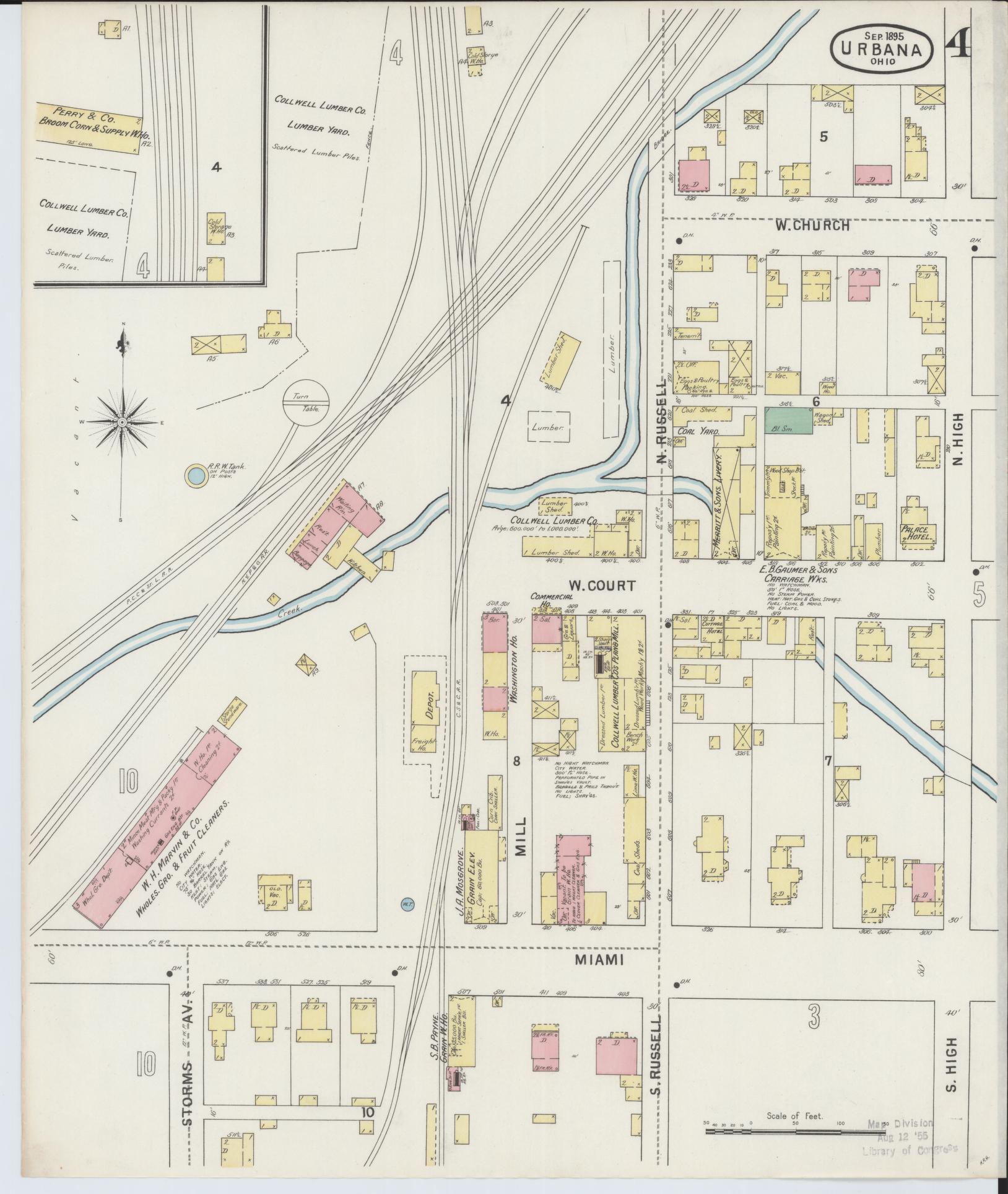 Sanborn Fire Insurance Map from Urbana, Champaign County, Ohio (1895), Sheet #0004 - Complete Map Set gallery image, historic Sanborn map, vintage wall art, Ohio Ohio