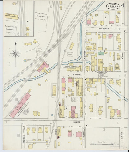Sanborn Fire Insurance Map from Urbana, Champaign County, Ohio (1895), Sheet #0004 - Complete Map Set gallery image, historic Sanborn map, vintage wall art, Ohio Ohio