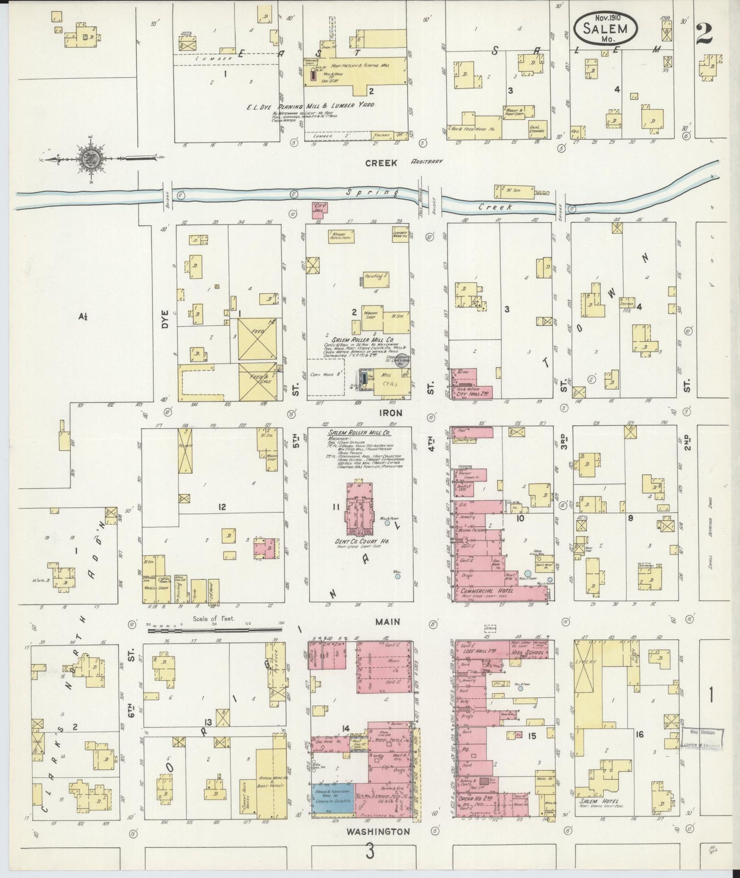 Sanborn Fire Insurance Map from Salem, Dent County, Missouri (1910), Sheet #0002 - Complete Map Set gallery image, historic Sanborn map, vintage wall art, Missouri Missouri