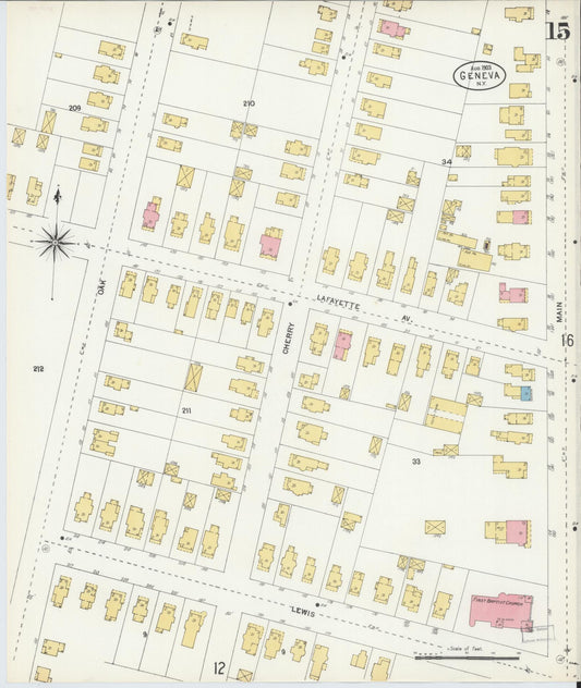 Sanborn Fire Insurance Map from Geneva, Ontario County, New York (1903), Sheet #0015 - Historic Sanborn Fire Insurance Map Print, vintage old map wall art, antique decor, genealogy gift, New York New York map