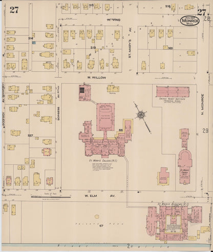 Sanborn Fire Insurance Map from Monroe, Monroe County, Michigan (1922), Sheet #0027 - Historic Sanborn Fire Insurance Map Print, vintage old map wall art, antique decor, genealogy gift, Michigan Michigan map