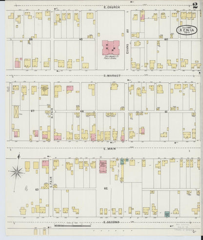 Sanborn Fire Insurance Map from Xenia, Greene County, Ohio (1895), Sheet #0002 - Complete Map Set gallery image, historic Sanborn map, vintage wall art, Ohio Ohio