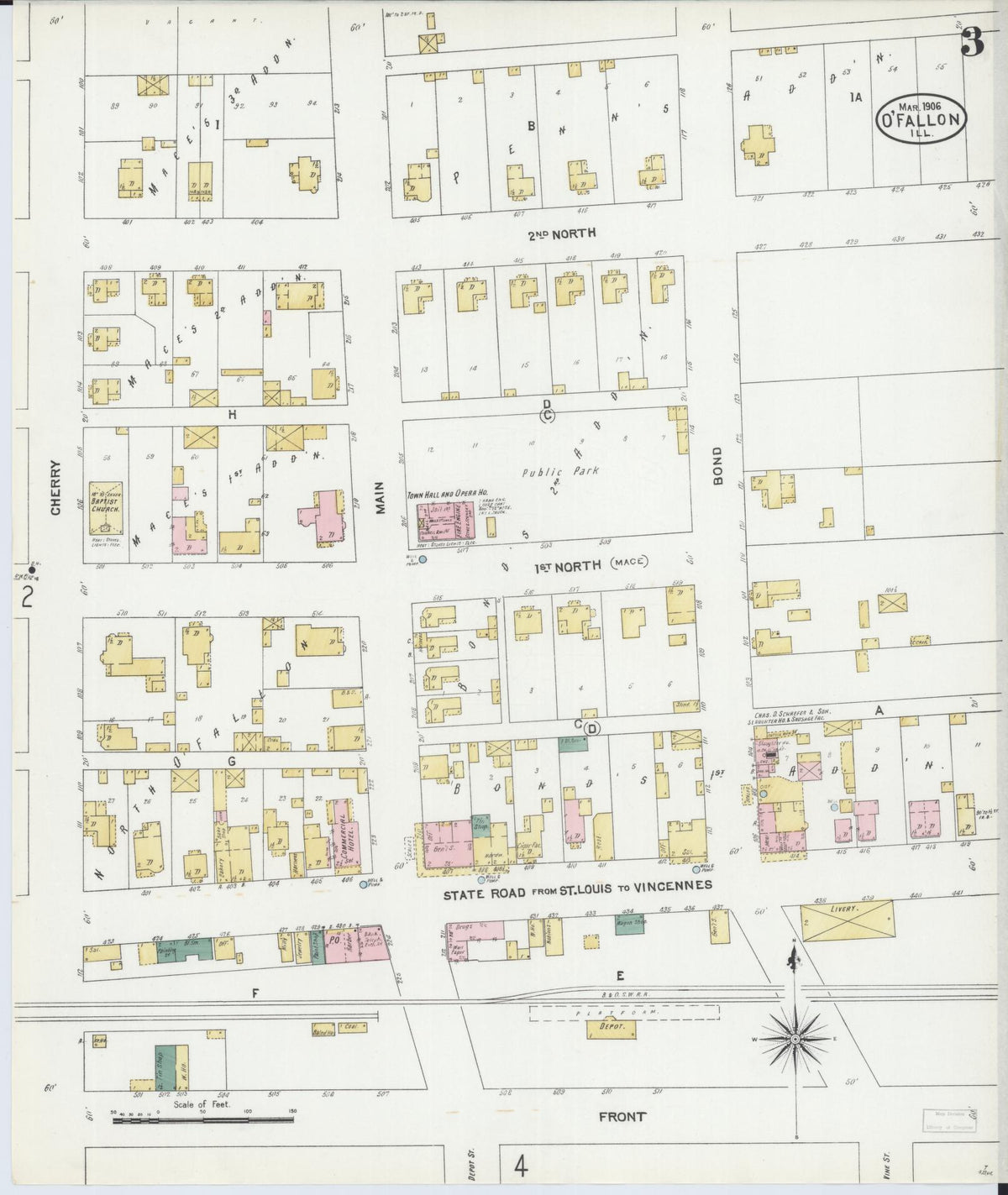Sanborn Fire Insurance Map from O'Fallon, Saint Clair County, Illinois (1906), Sheet #0003 - Historic Sanborn Fire Insurance Map Print, vintage old map wall art, antique decor, genealogy gift, Illinois Illinois map