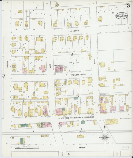 Sanborn Fire Insurance Map from O'Fallon, Saint Clair County, Illinois (1906), Sheet #0003 - Historic Sanborn Fire Insurance Map Print, vintage old map wall art, antique decor, genealogy gift, Illinois Illinois map