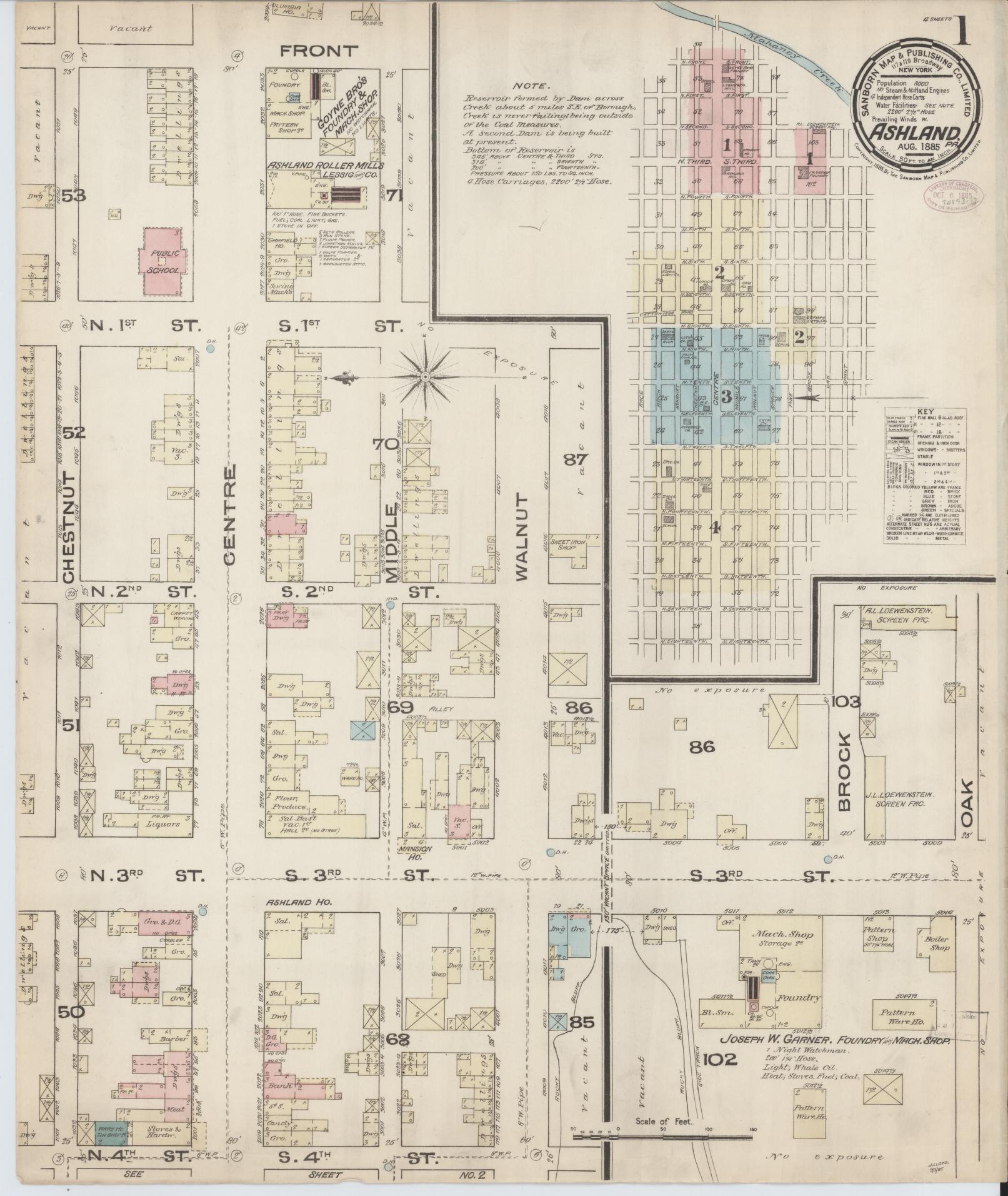 Sanborn Fire Insurance Map from Ashland, Schuylkill County, Pennsylvania (1885), Sheet #0001 - Complete Map Set gallery image, historic Sanborn map, vintage wall art, Pennsylvania Pennsylvania