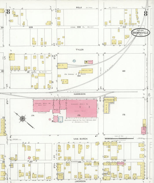 Sanborn Fire Insurance Map from Brownsville, Cameron County, Texas (1926), Sheet #0008 - Historic Sanborn Fire Insurance Map Print, vintage old map wall art, antique decor, genealogy gift, Texas Texas map