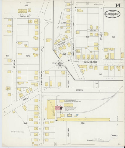 Sanborn Fire Insurance Map from Gloucester, Essex County, Massachusetts (1892), Sheet #0014 - Historic Sanborn Fire Insurance Map Print, vintage old map wall art, antique decor, genealogy gift, Massachusetts Massachusetts map