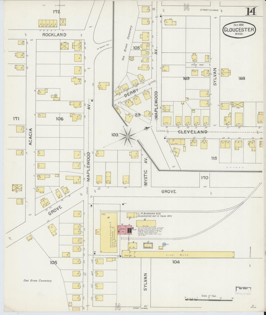 Sanborn Fire Insurance Map from Gloucester, Essex County, Massachusetts (1892), Sheet #0014 - Historic Sanborn Fire Insurance Map Print, vintage old map wall art, antique decor, genealogy gift, Massachusetts Massachusetts map