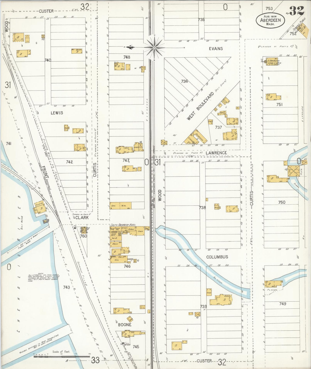 Sanborn Fire Insurance Map from Aberdeen, Grays Harbor County, Washington (1906), Sheet #0032 - Complete Map Set gallery image, historic Sanborn map, vintage wall art, Washington Washington