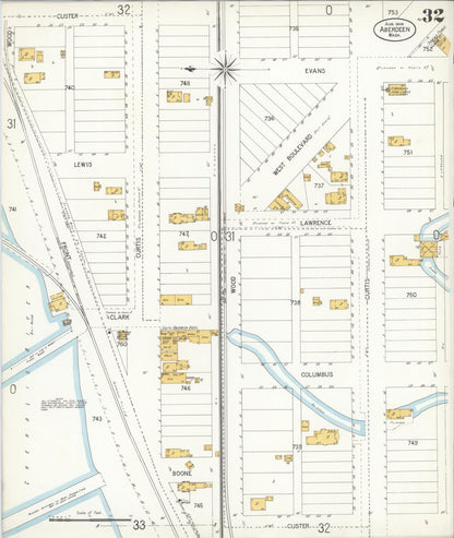 Sanborn Fire Insurance Map from Aberdeen, Grays Harbor County, Washington (1906), Sheet #0032 - Complete Map Set gallery image, historic Sanborn map, vintage wall art, Washington Washington