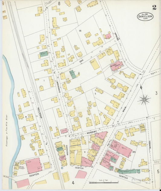 Sanborn Fire Insurance Map from Danielson, Windham County, Connecticut (1903), Sheet #0002 - Historic Sanborn Fire Insurance Map Print, vintage old map wall art, antique decor, genealogy gift, Connecticut Connecticut map