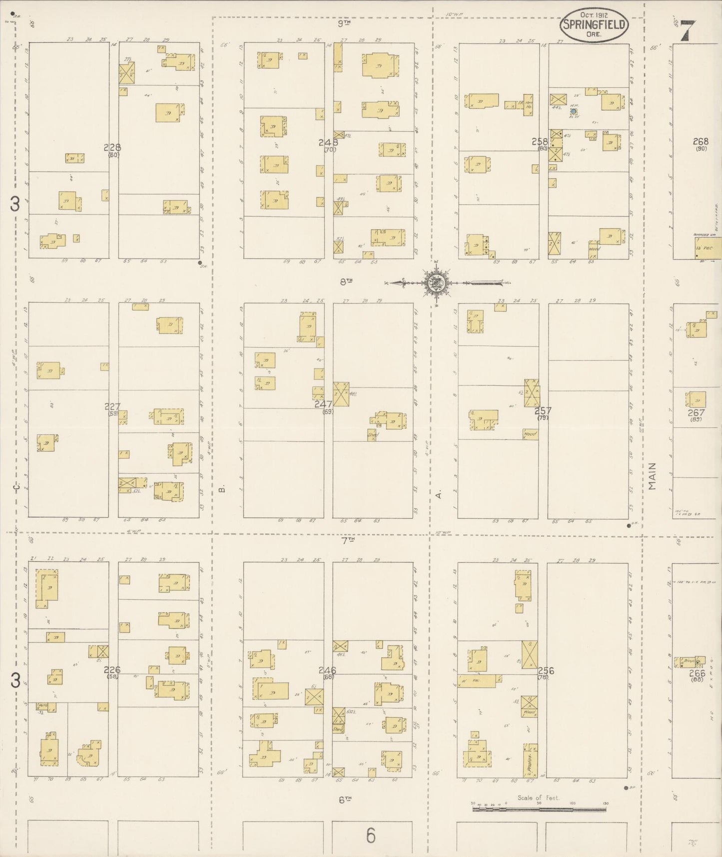 Sanborn Fire Insurance Map from Springfield, Lane County, Oregon (1912), Sheet #0007 - Historic Sanborn Fire Insurance Map Print, vintage old map wall art, antique decor, genealogy gift, Oregon Oregon map