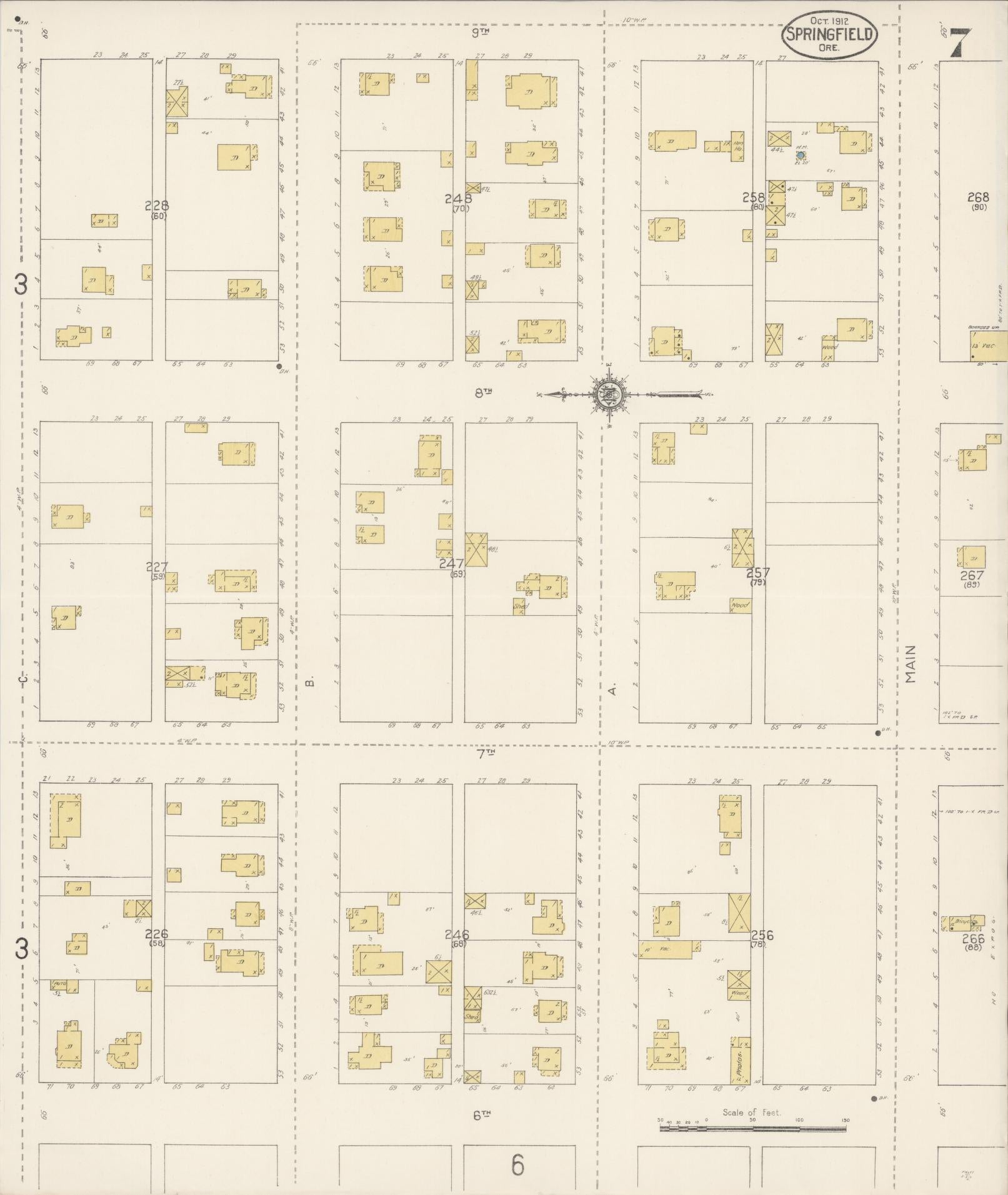 Sanborn Fire Insurance Map from Springfield, Lane County, Oregon (1912), Sheet #0007 - Historic Sanborn Fire Insurance Map Print, vintage old map wall art, antique decor, genealogy gift, Oregon Oregon map