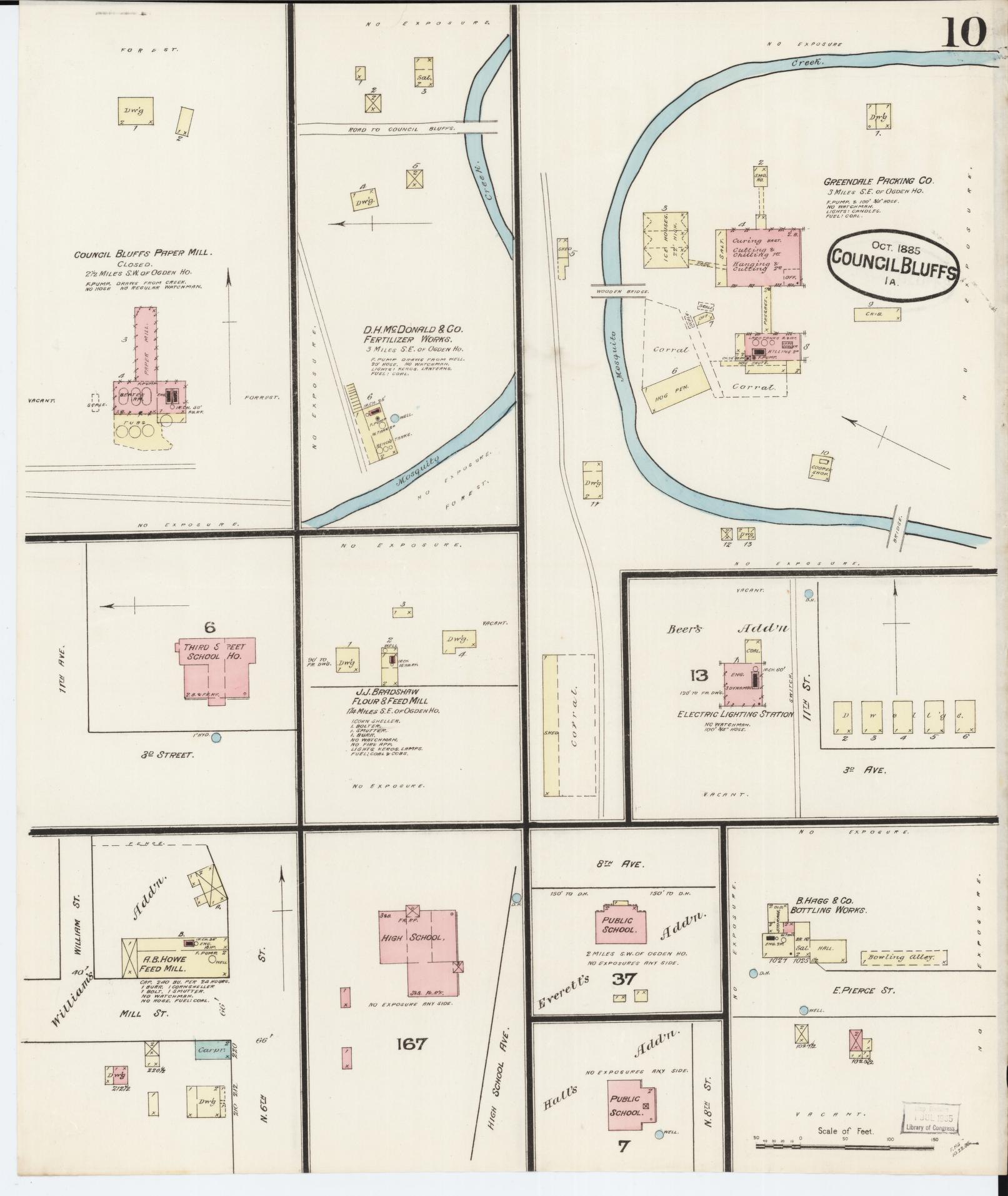 Sanborn Fire Insurance Map from Council Bluffs, Pottawattamie County, Iowa (1885), Sheet #0010 - Historic Sanborn Fire Insurance Map Print, vintage old map wall art