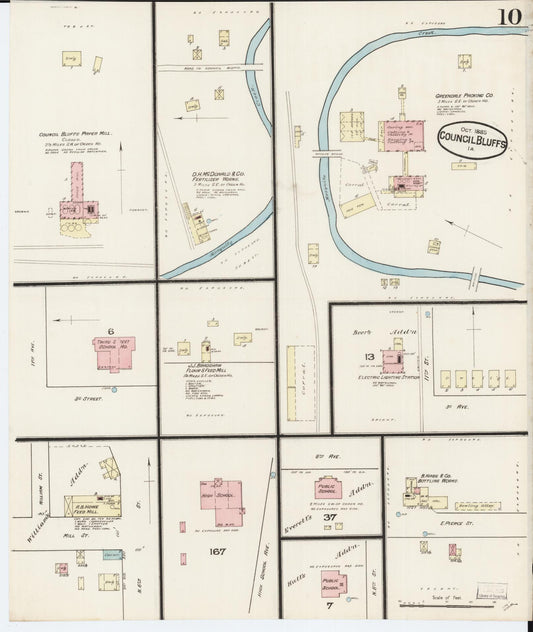 Sanborn Fire Insurance Map from Council Bluffs, Pottawattamie County, Iowa (1885), Sheet #0010 - Historic Sanborn Fire Insurance Map Print, vintage old map wall art