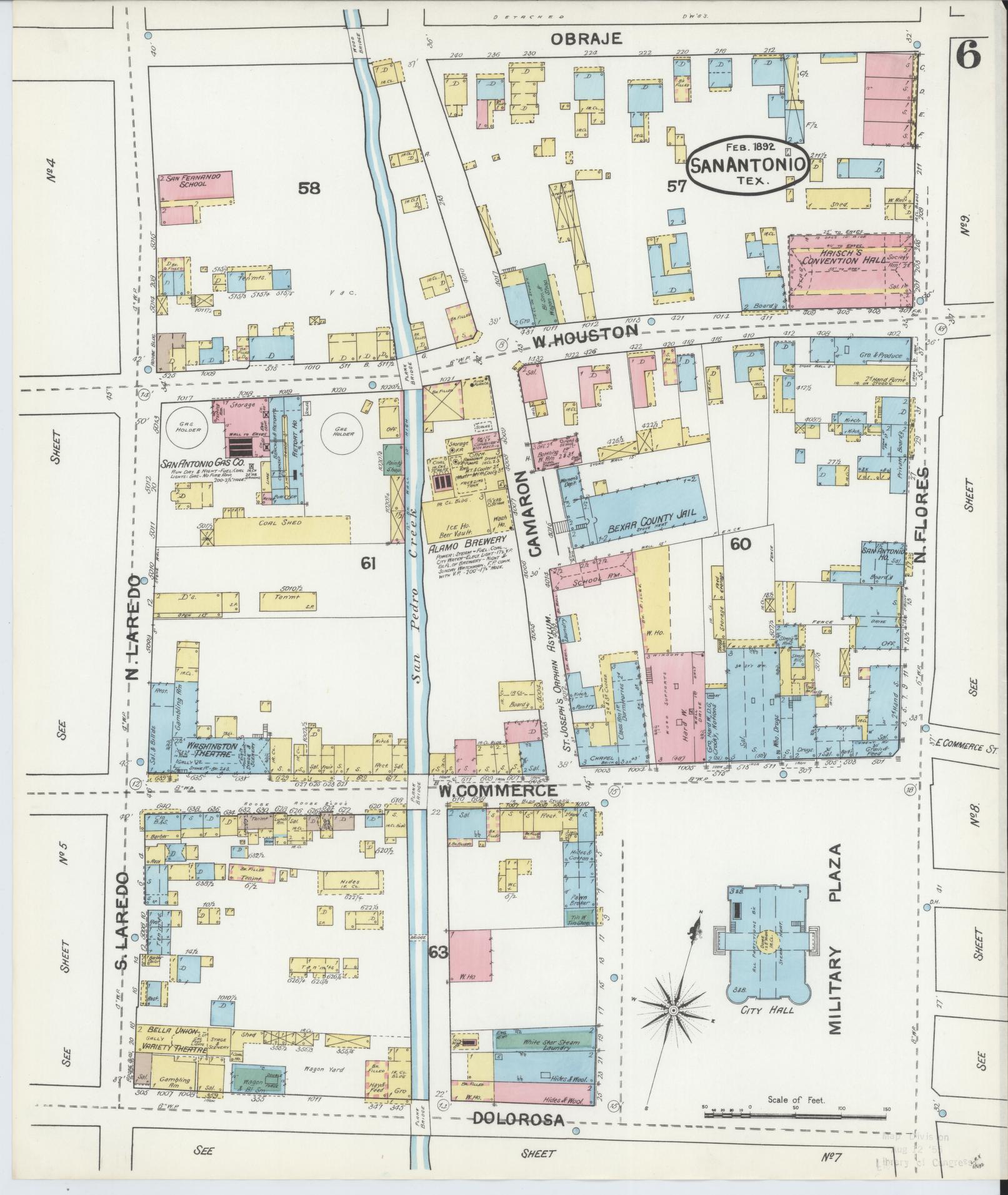 Sanborn Fire Insurance Map from San Antonio, Bexar County, Texas. (1892), Sheet 6 – Historic Sanborn Fire Insurance Map Print
