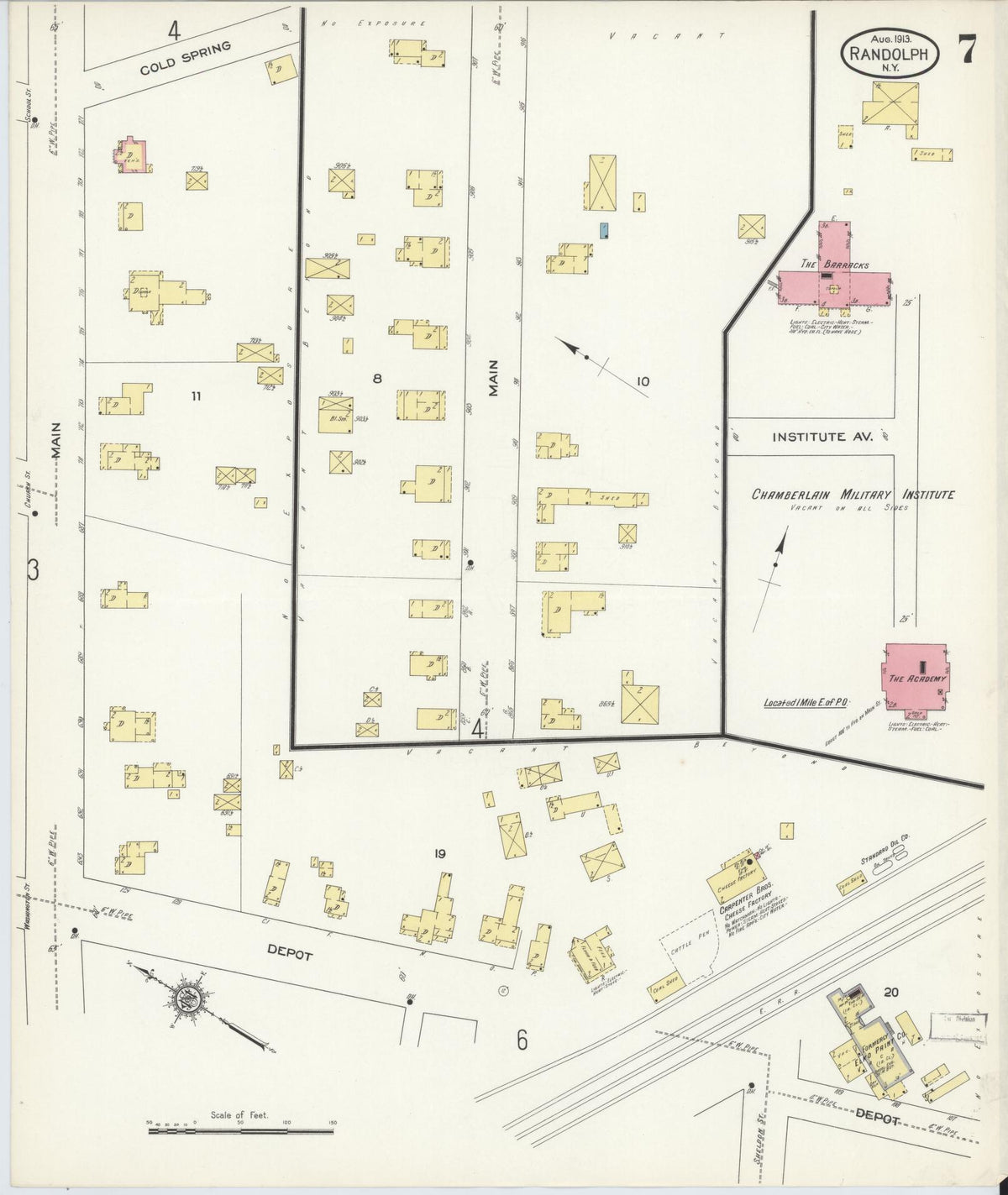 Sanborn Fire Insurance Map from Randolph, Cattaraugus County, New York (1913), Sheet #0007 - Complete Map Set gallery image, historic Sanborn map, vintage wall art, New York New York
