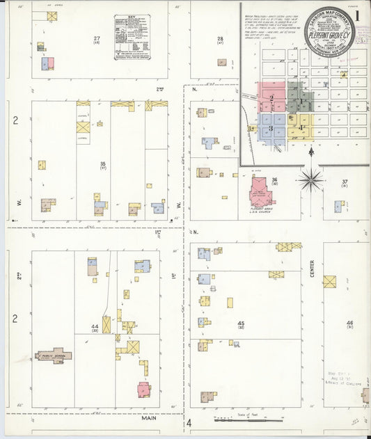 Sanborn Fire Insurance Map from Pleasant Grove, Utah County, Utah (1907), Sheet #0001 - Historic Sanborn Fire Insurance Map Print, vintage old map wall art, antique decor, genealogy gift, Pleasant Grove Utah map