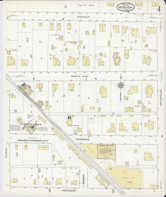 Sanborn Fire Insurance Map from Marianna, Lee County, Arkansas (1912), Sheet #0004 - Historic Sanborn Fire Insurance Map Print, vintage old map wall art, antique decor, genealogy gift, Arkansas Arkansas map