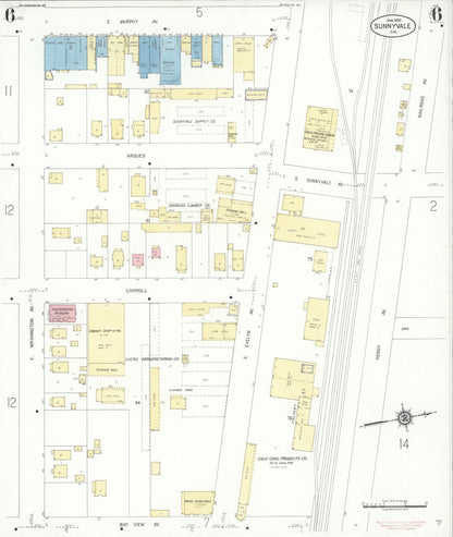 Sanborn Fire Insurance Map from Sunnyvale, Santa Clara County, California (1930), Sheet #0006 - Complete Map Set gallery image, historic Sanborn map, vintage wall art, California California