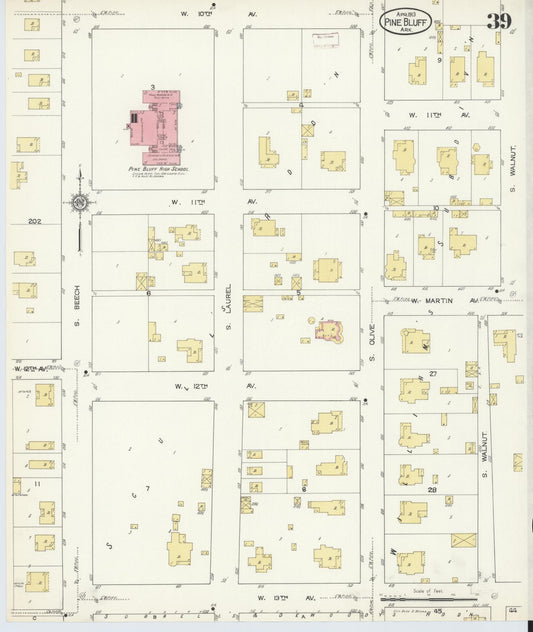 Sanborn Fire Insurance Map from Pine Bluff, Jefferson County, Arkansas (1913), Sheet #0039 - Historic Sanborn Fire Insurance Map Print, vintage old map wall art, antique decor, genealogy gift, Arkansas Arkansas map