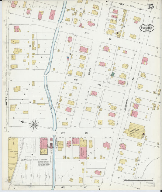 Sanborn Fire Insurance Map from Boulder, Boulder County, Colorado (1906), Sheet #0015 - Historic Sanborn Fire Insurance Map Print, vintage old map wall art, antique decor, genealogy gift, Colorado Colorado map
