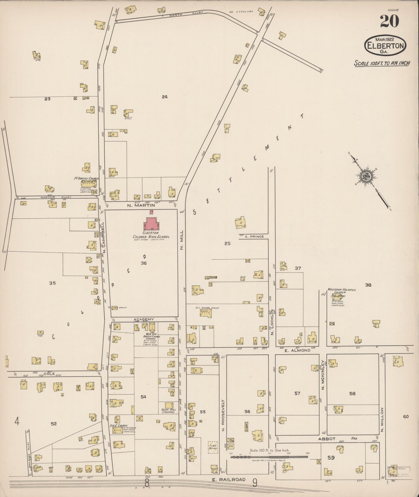 Sanborn Fire Insurance Map from Elberton, Elbert County, Georgia (1922), Sheet #0020 - Complete Map Set gallery image, historic Sanborn map, vintage wall art, Georgia Georgia
