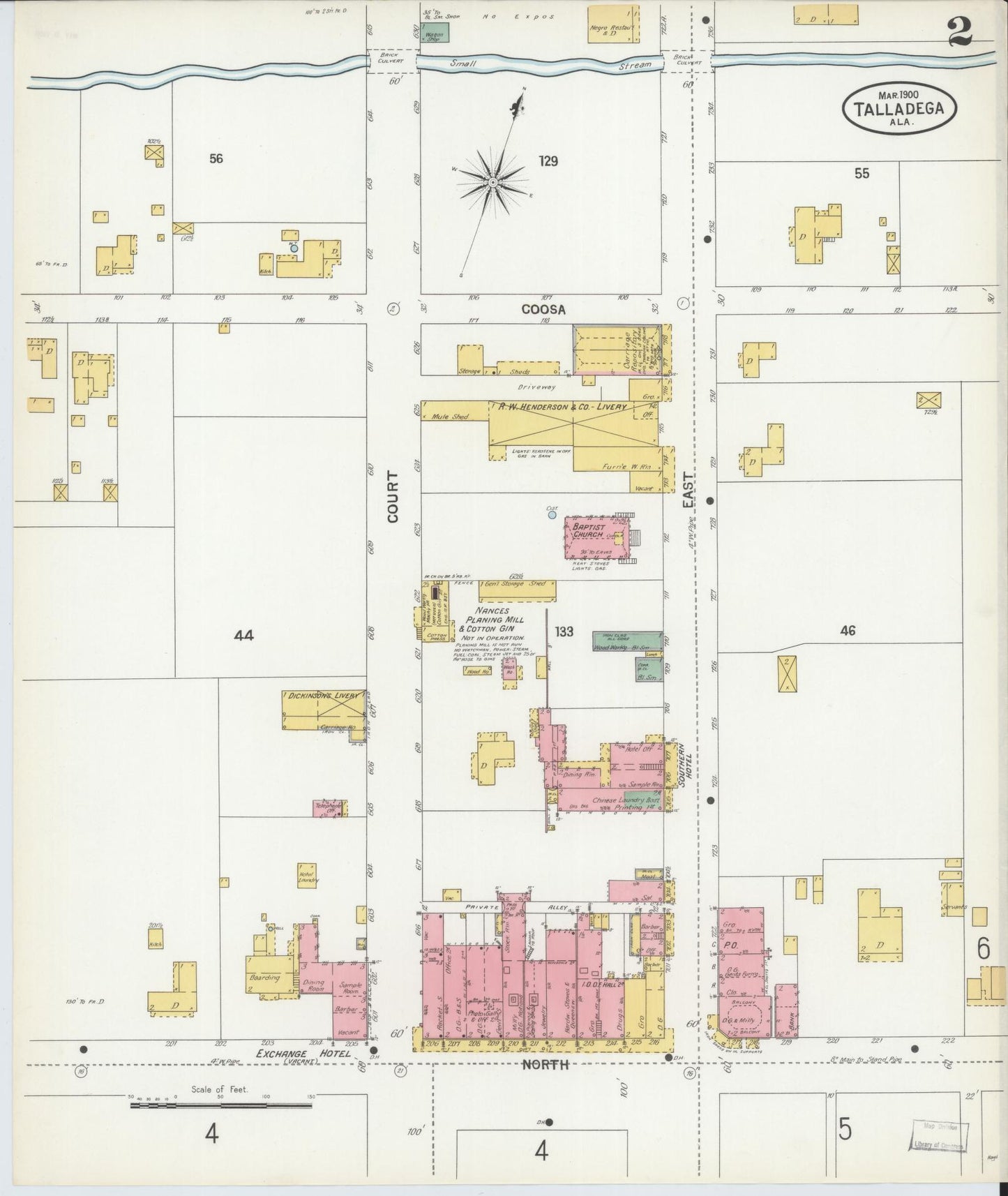 Sanborn Fire Insurance Map from Talladega, Talladega County, Alabama (1900), Sheet #0002 - Complete Map Set gallery image, historic Sanborn map, vintage wall art, Alabama Alabama