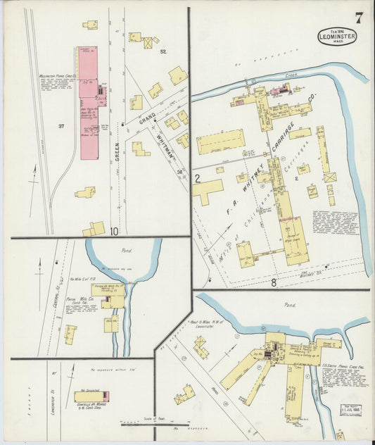 Sanborn Fire Insurance Map from Leominster, Worcester County, Massachusetts (1896), Sheet #0007 - Historic Sanborn Fire Insurance Map Print, vintage old map wall art, antique decor, genealogy gift, Massachusetts Massachusetts map