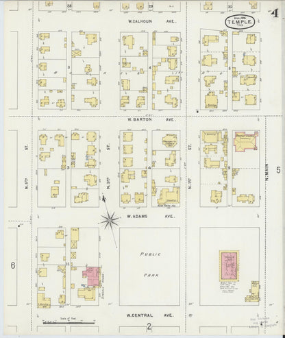 Sanborn Fire Insurance Map from Temple, Bell County, Texas (1896), Sheet #0004 - Complete Map Set gallery image, historic Sanborn map, vintage wall art, Texas Texas