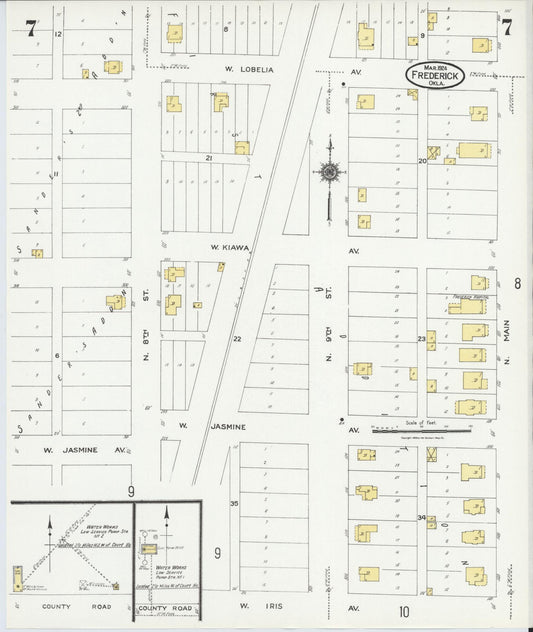 Sanborn Fire Insurance Map from Frederick, Tillman County, Oklahoma (1924), Sheet #0007 - Historic Sanborn Fire Insurance Map Print, vintage old map wall art, antique decor, genealogy gift, Oklahoma Oklahoma map