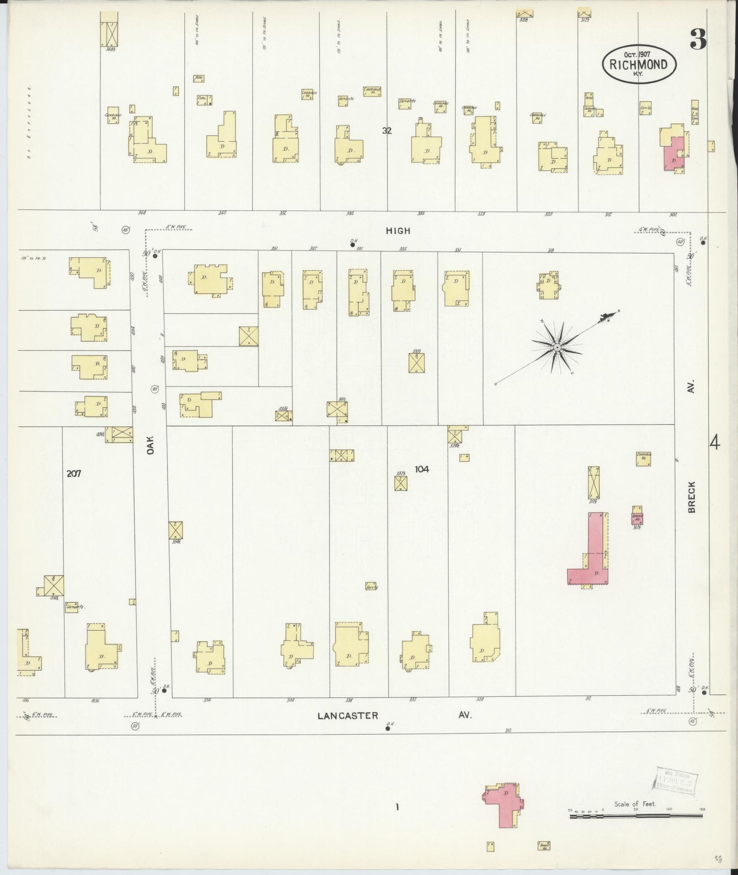 Sanborn Fire Insurance Map from Richmond, Madison County, Kentucky (1907), Sheet #0003 - Complete Map Set gallery image, historic Sanborn map, vintage wall art, Kentucky Kentucky