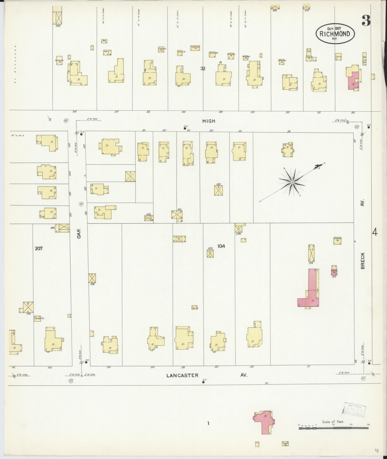 Sanborn Fire Insurance Map from Richmond, Madison County, Kentucky (1907), Sheet #0003 - Complete Map Set gallery image, historic Sanborn map, vintage wall art, Kentucky Kentucky