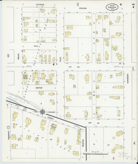 Sanborn Fire Insurance Map from Anoka, Anoka County, Minnesota (1911), Sheet #0007 - Historic Sanborn Fire Insurance Map Print, vintage old map wall art, antique decor, genealogy gift, Minnesota Minnesota map