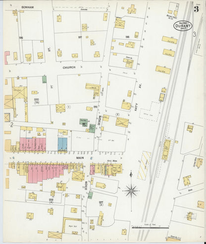 Sanborn Fire Insurance Map from Durant, Bryan County, Oklahoma (1901), Sheet #0003 - Complete Map Set gallery image, historic Sanborn map, vintage wall art, Oklahoma Oklahoma