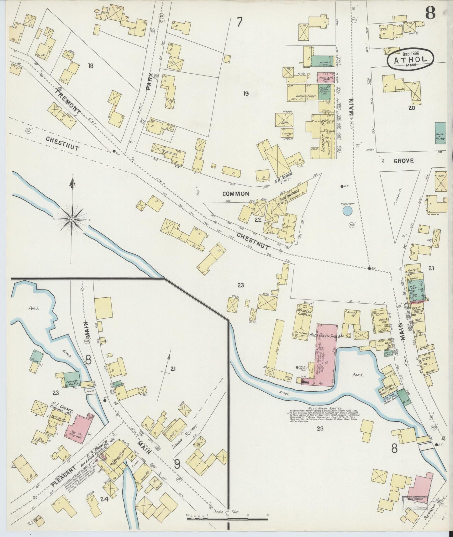 Sanborn Fire Insurance Map from Athol, Worcester County, Massachusetts (1896), Sheet #0008 - Historic Sanborn Fire Insurance Map Print, vintage old map wall art, antique decor, genealogy gift, Massachusetts Massachusetts map