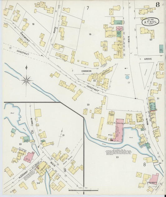 Sanborn Fire Insurance Map from Athol, Worcester County, Massachusetts (1896), Sheet #0008 - Historic Sanborn Fire Insurance Map Print, vintage old map wall art, antique decor, genealogy gift, Massachusetts Massachusetts map